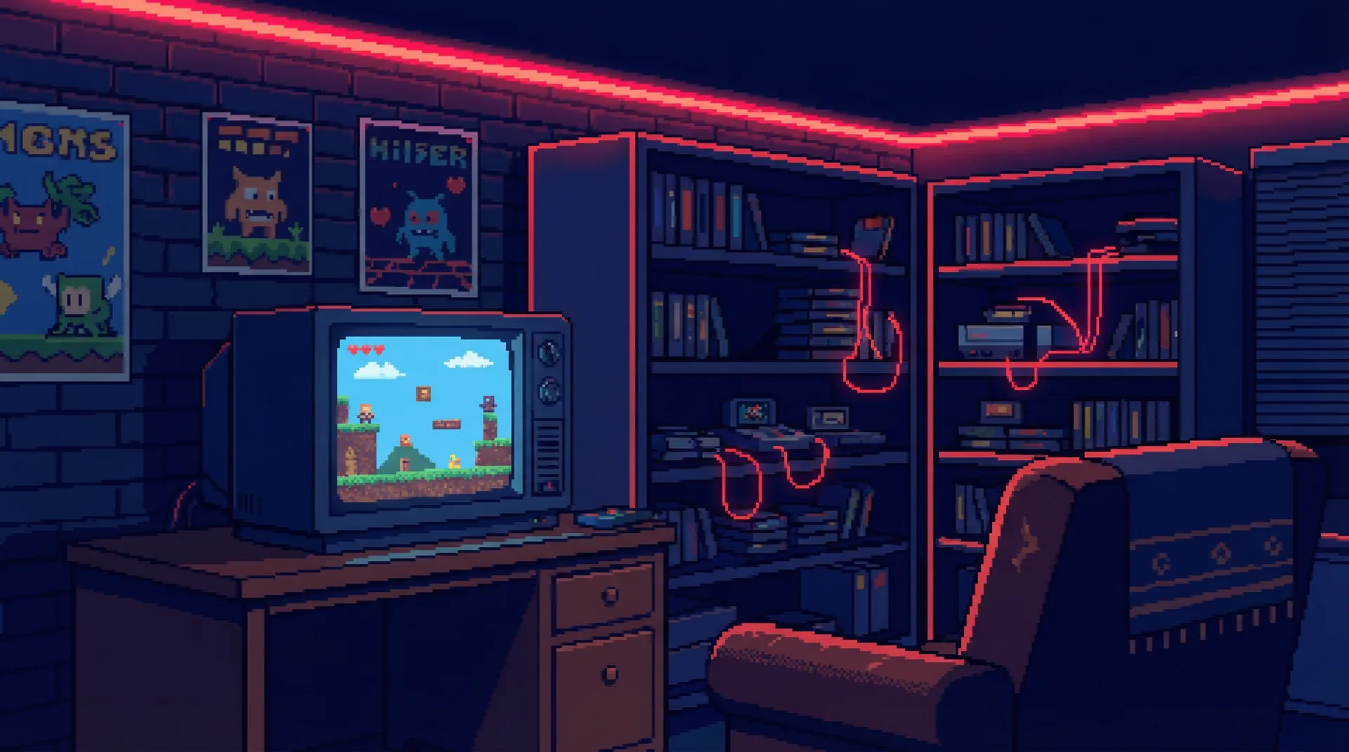 复古游戏房间像素艺术